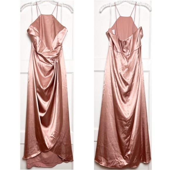 NWT‎ AFTER SIX Satin Sleeveless Halter Neck Faux Wrap Tulip Skirt Maxi Dress 16 - Picture 3 of 5